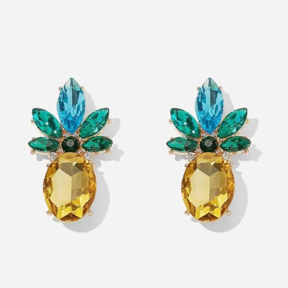 Pineapple Design Rhinestone Earrings - image 1